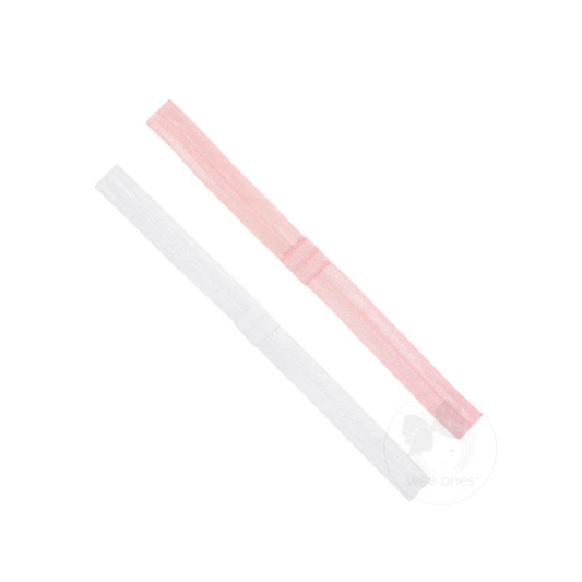 White and Pink Elastic Add-A-Bow Headbands - Two Pack (0-6M)