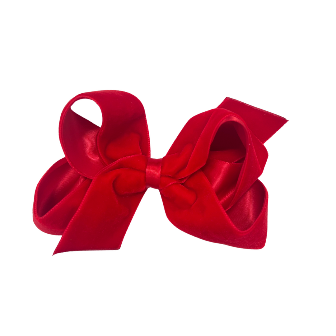 Red Velvet Satin Medium Hair Bow