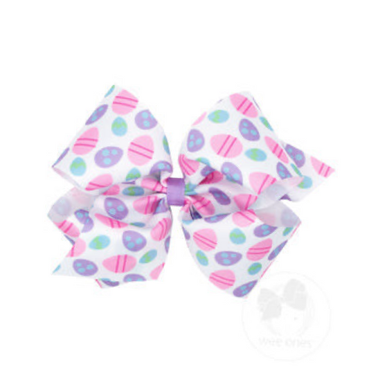 Pink Purple Easter Eggs Grosgrain Medium Hair Bow