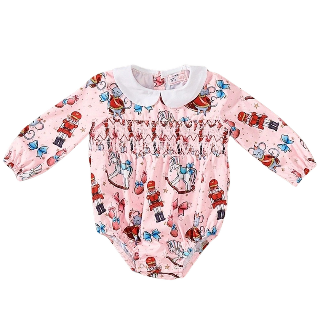 Pete and Lucy Nutcracker Infant Smocked Bubble Romper 12-18M