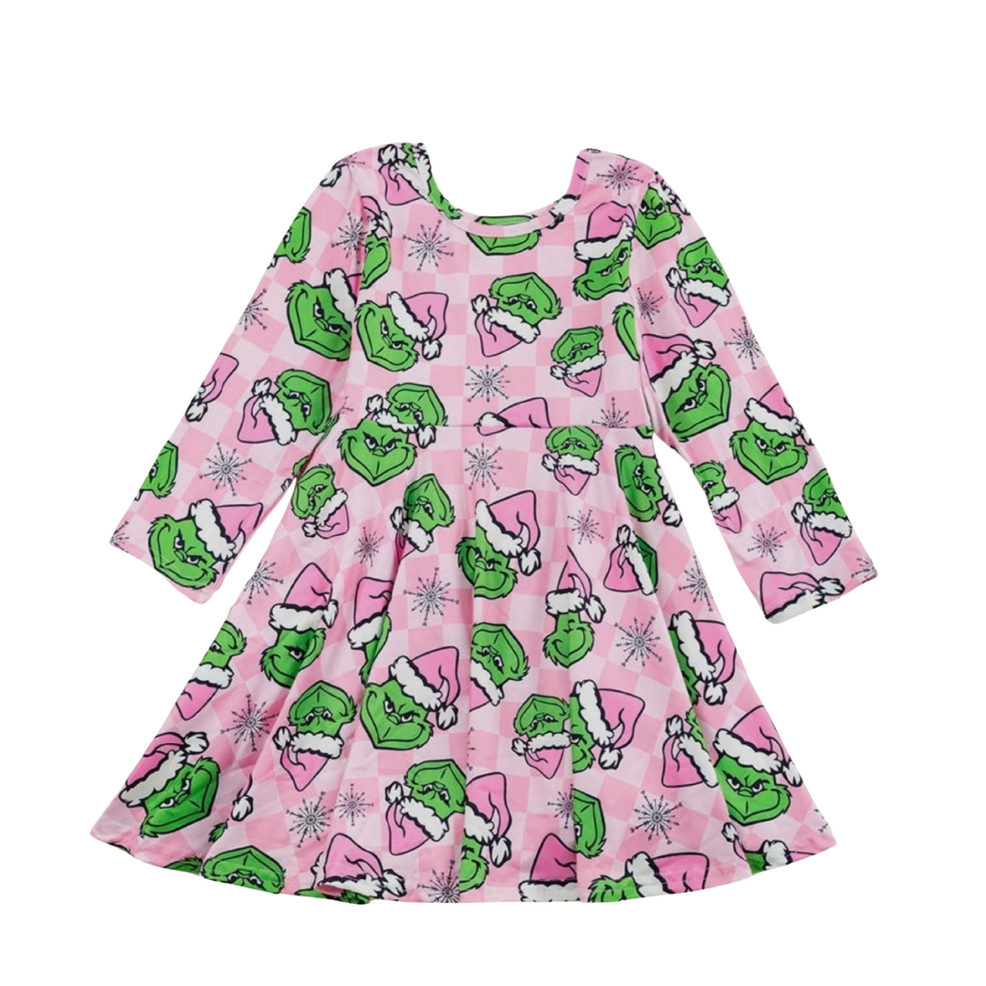 Girls Pink Grinch Twirl Dress: 12