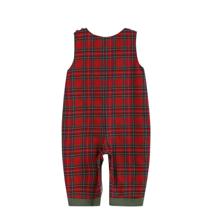 Red and Green Plaid Truck & Tree Smocked Overalls