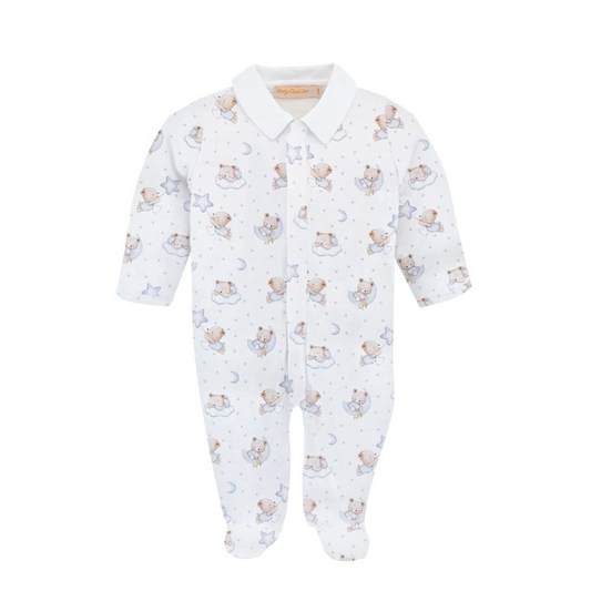 Baby Club Chic Sleep Tight Bear Footie with Collar - Blue