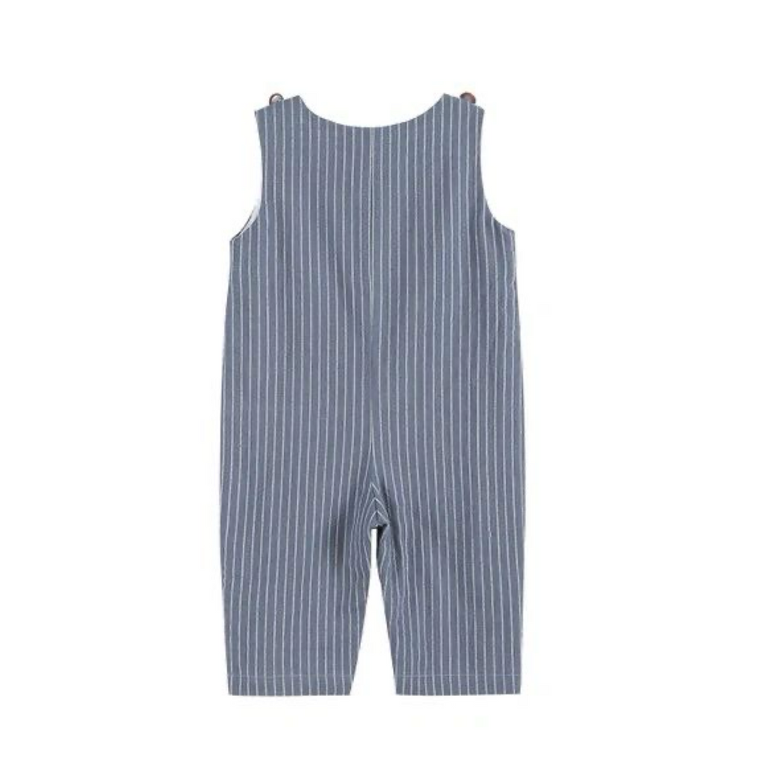 Blue-Gray Striped Turkey Smocked Overalls: 12-18M