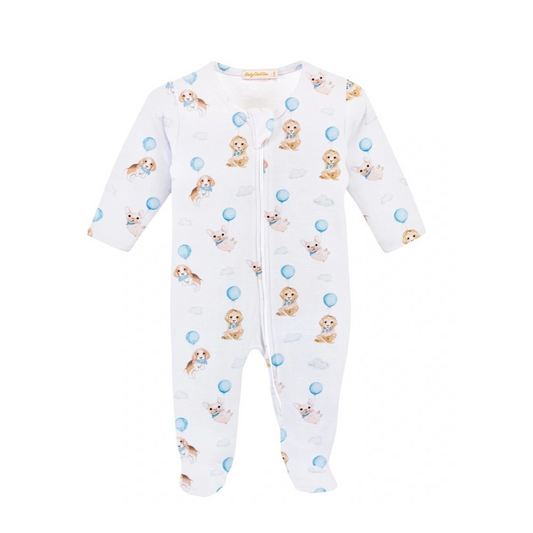 Cute Puppies (Blue) Zipped Footie - Pima Cotton