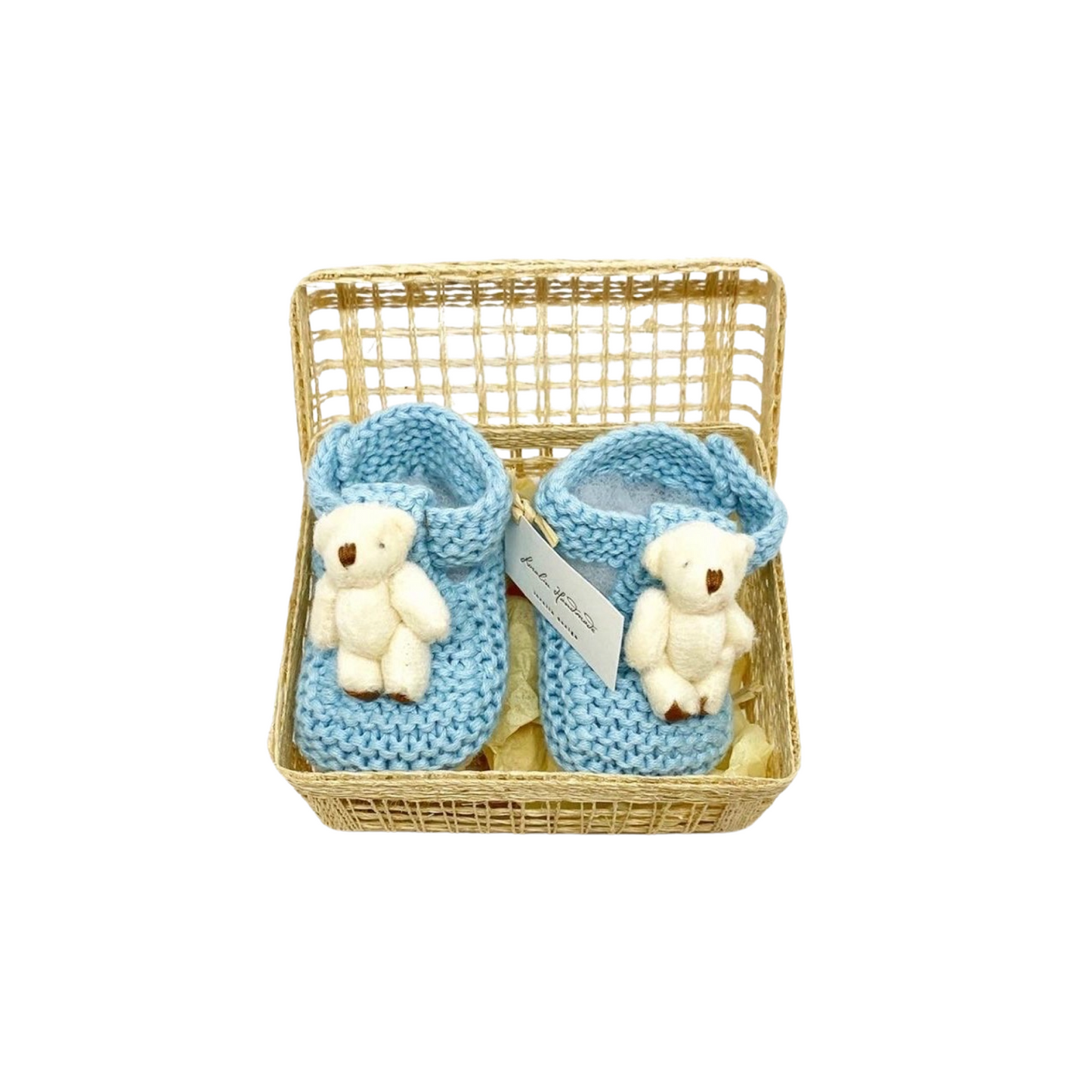 Light Blue Bear Booties in Basket: 0-6M