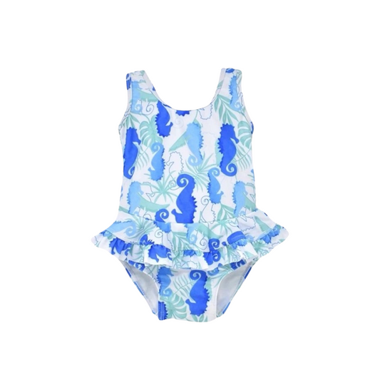 Flap Happy GIrls UPF 50+ Stella Infant Ruffle Swimsuit-D Seahorse Reef: 3M, 6M, 18M