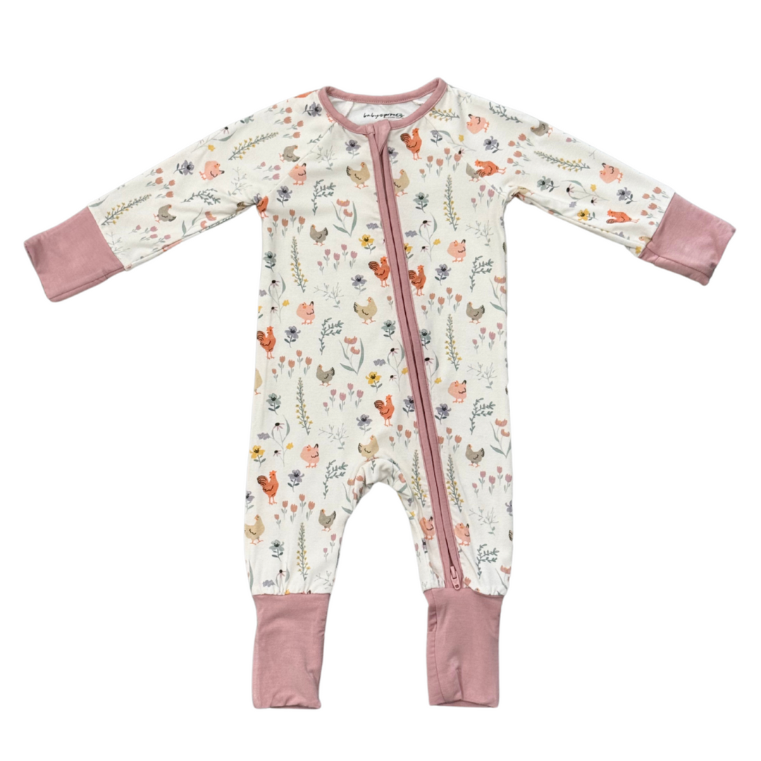 Baby Girl Zip Romper | Floral Chicken