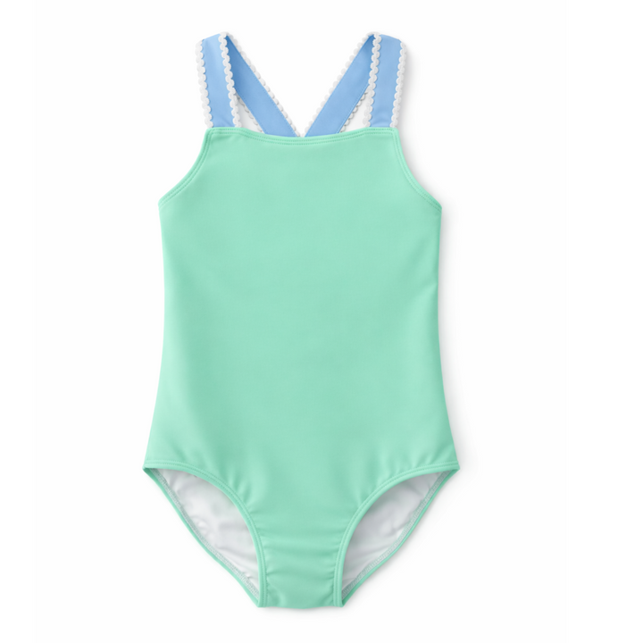 Mint Green & Blue One-Piece Swimsuit