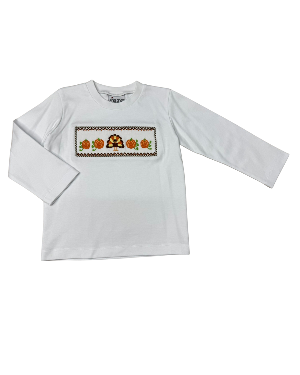 Boys Smocked Turkey & Pumpkin Shirt