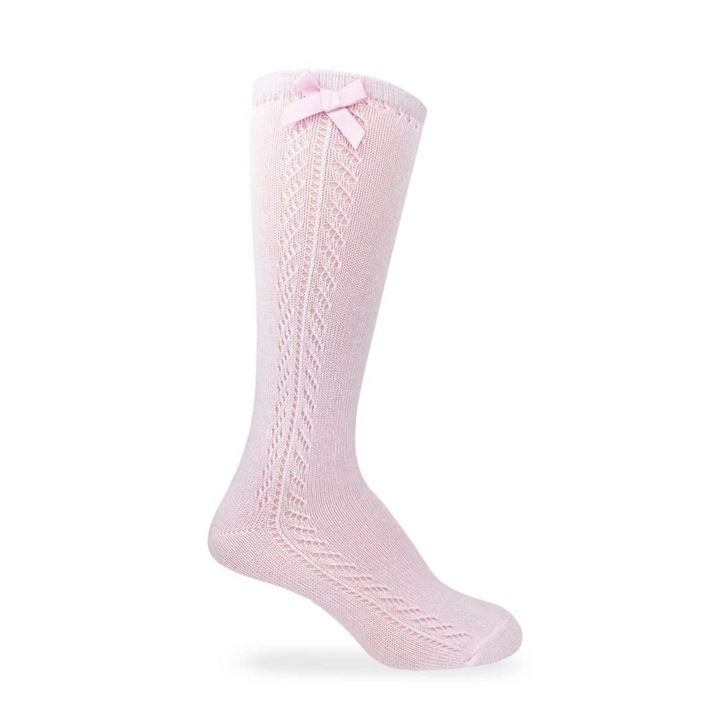 Pink Pointelle Bow Knee High Socks