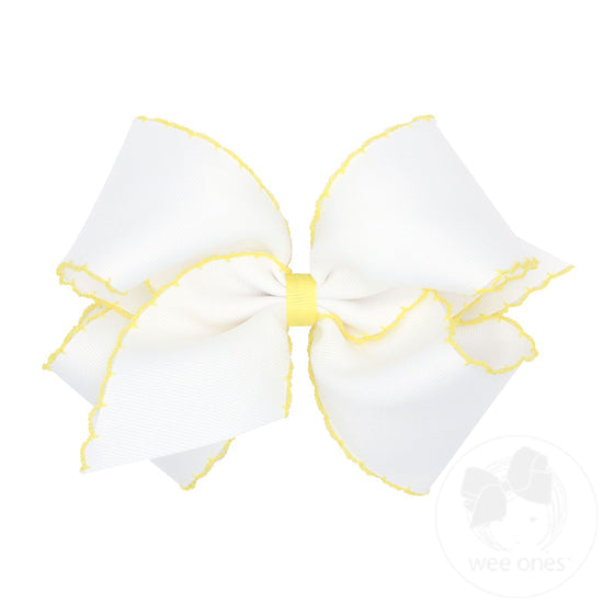 White Grosgrain with Yellow Moonstitch King Hair Bow