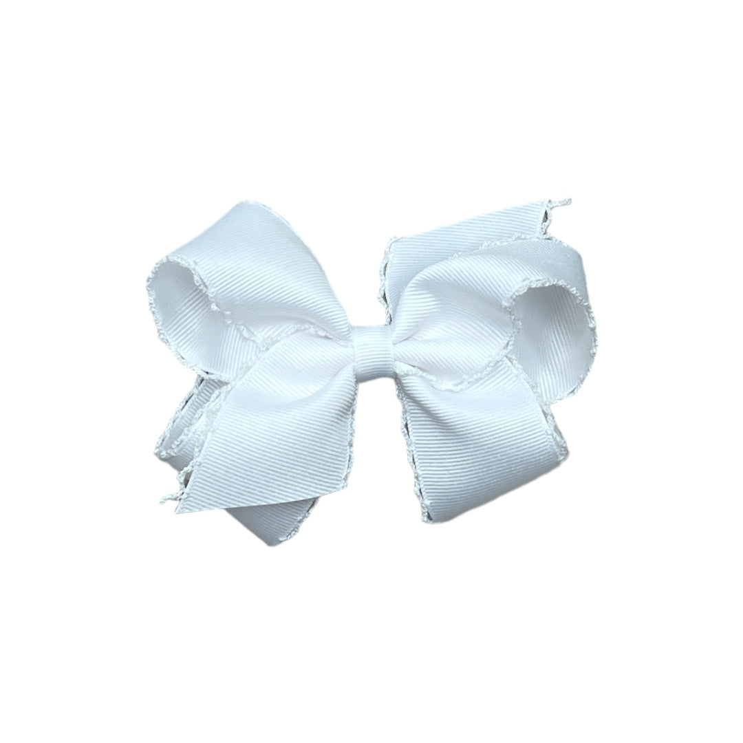 White Grosgrain with Matching Moonstitch Medium Hair Bow