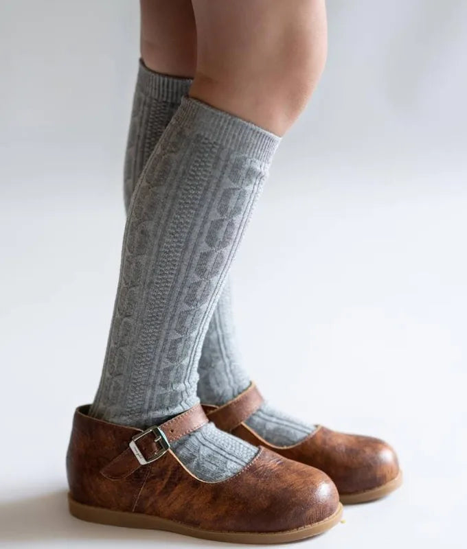 Gray Cable Knit Knee Highs