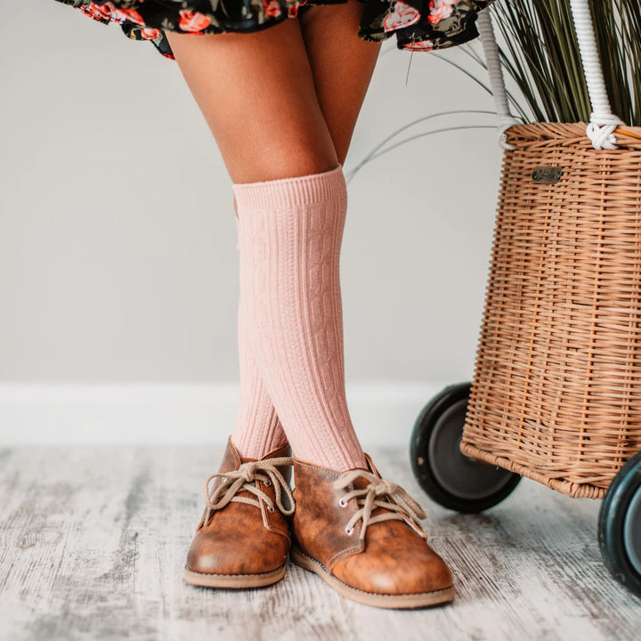 Blush + Mauve Cable Knit Knee Highs