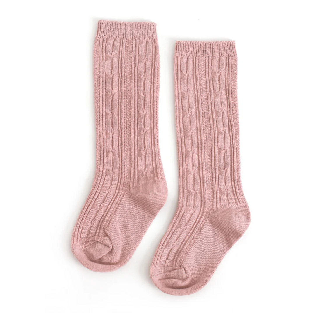 Blush + Mauve Cable Knit Knee Highs