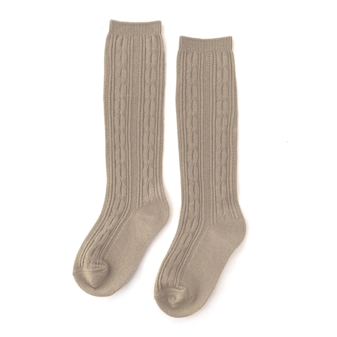 Oat/Tan Cable Knit Knee High Socks