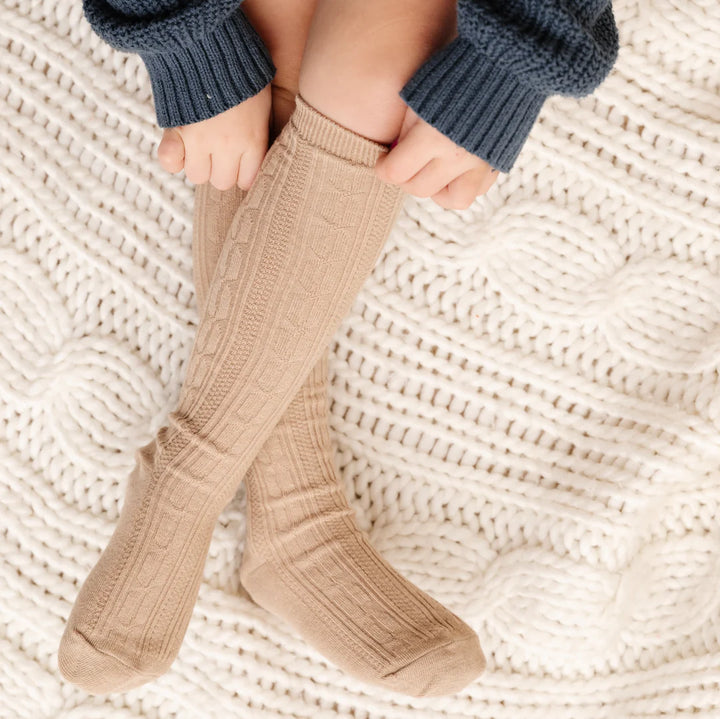 Oat/Tan Cable Knit Knee High Socks