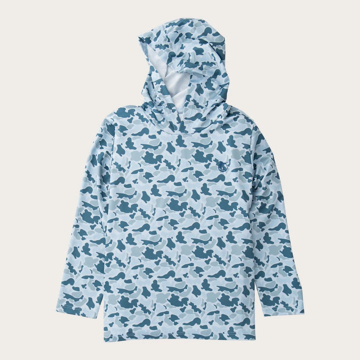 Boys Pro Performance Hoodie T-shirt | Coastal Blues Camo with Rainbow Trout Art