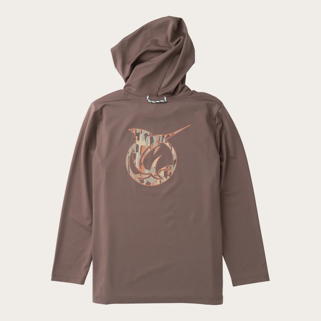 Boys Pro Performance Hoodie T-shirt in Coffee Quartz Brown with Camo Logo