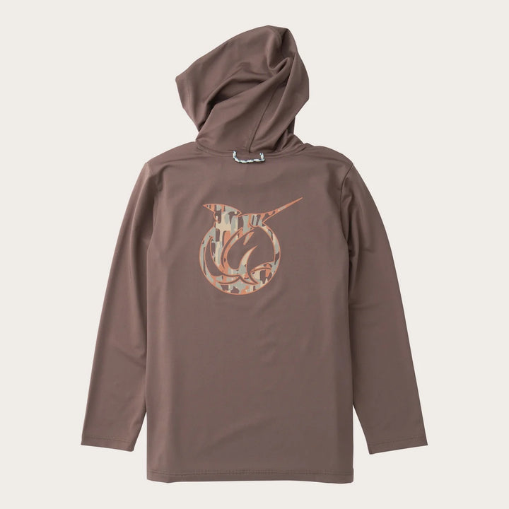 Boys Pro Performance Hoodie T-shirt in Coffee Quartz Brown with Camo Logo