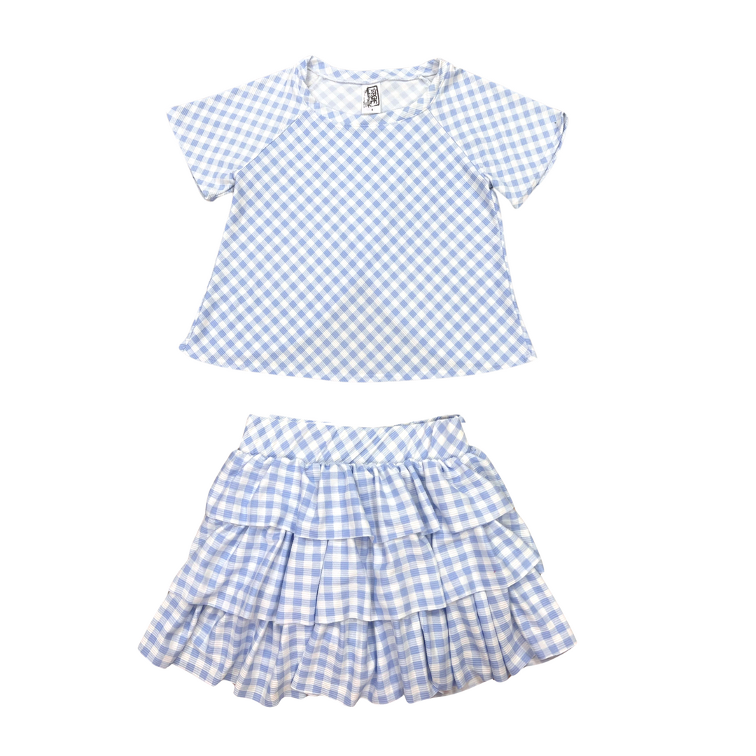 Erge Blue and White Gingham Skort and Top Separates