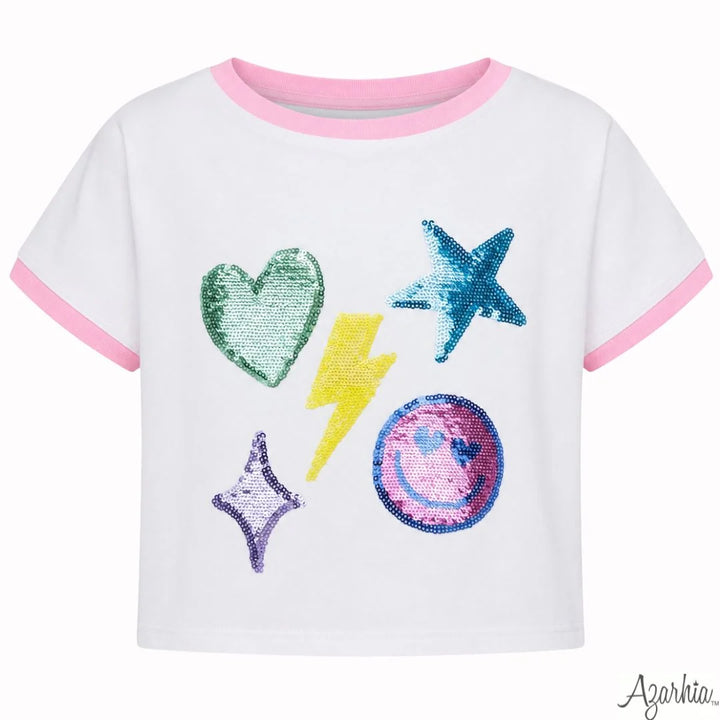 Sequin Bright Emojis White Boxy