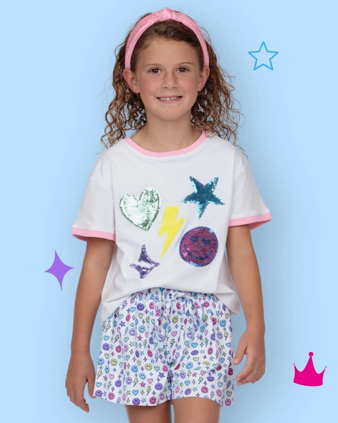 Sequin Bright Emojis White Boxy