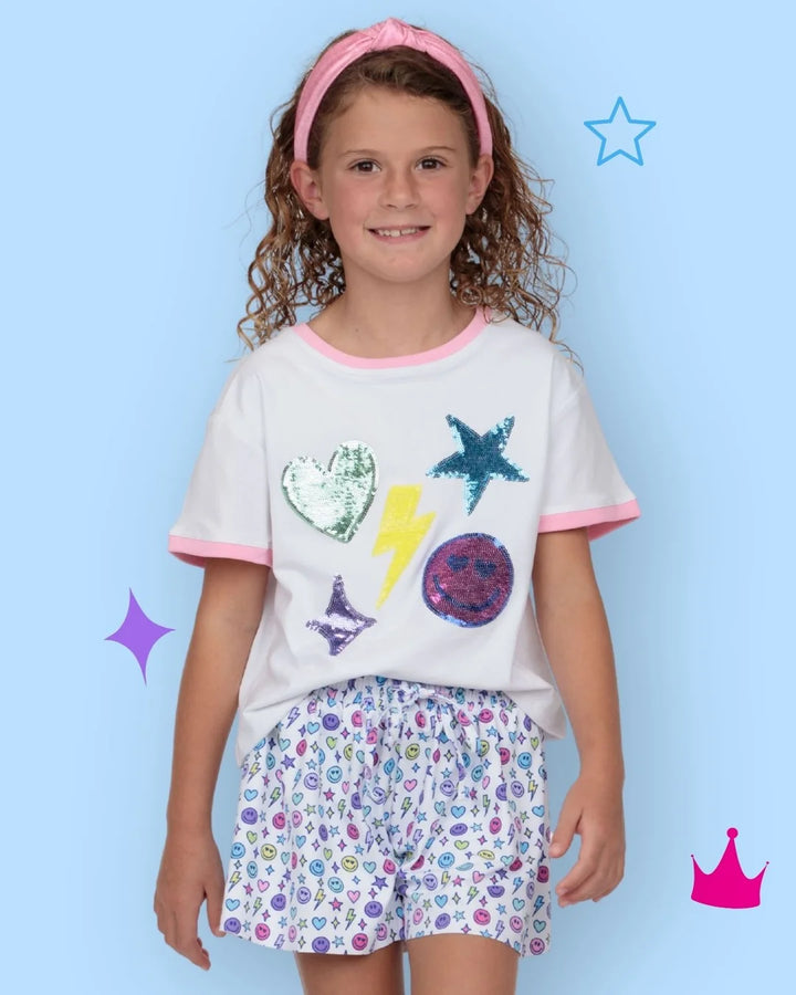 Sequin Bright Emojis White Boxy