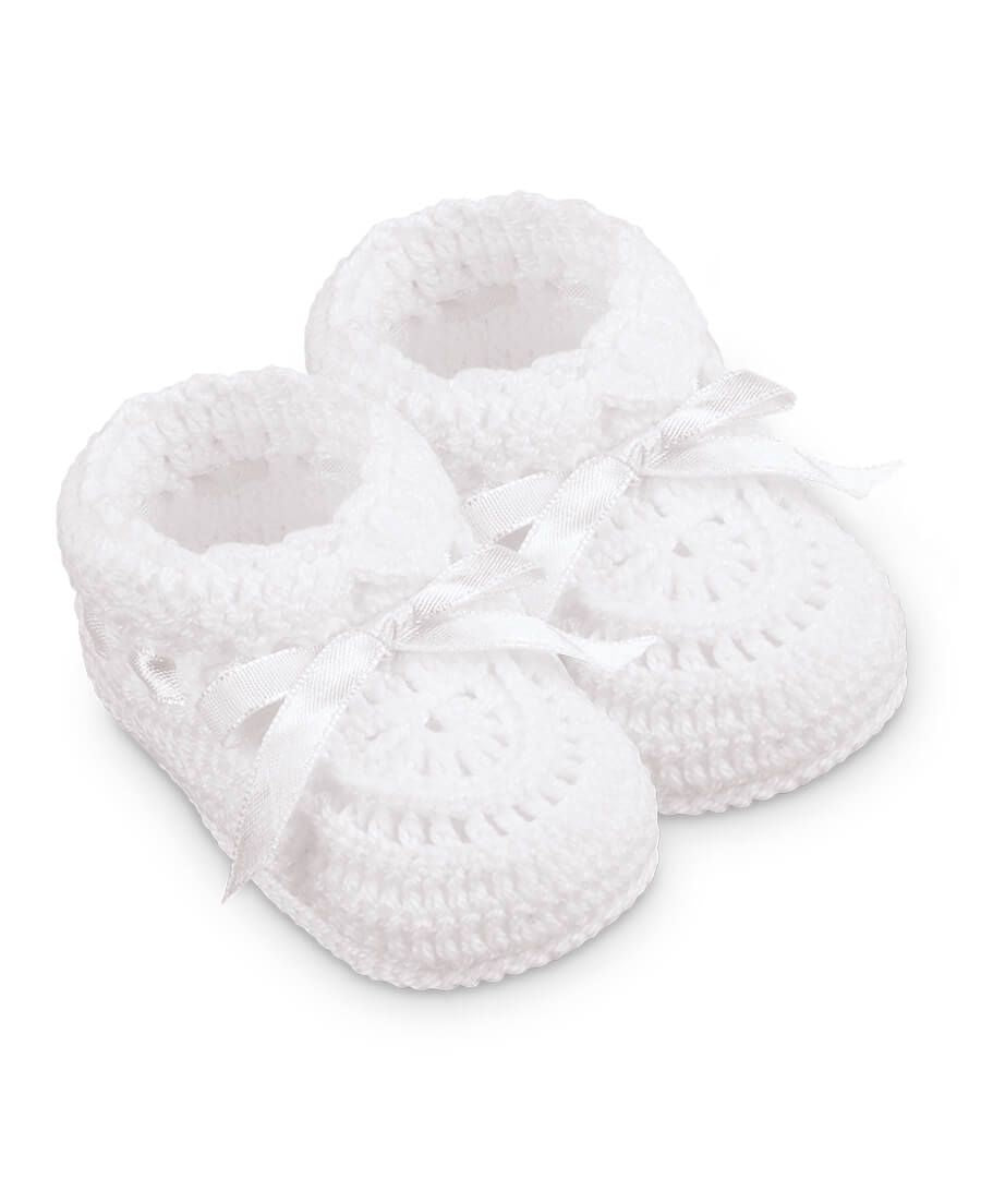 Hand Crochet Ribbon Bootie | White