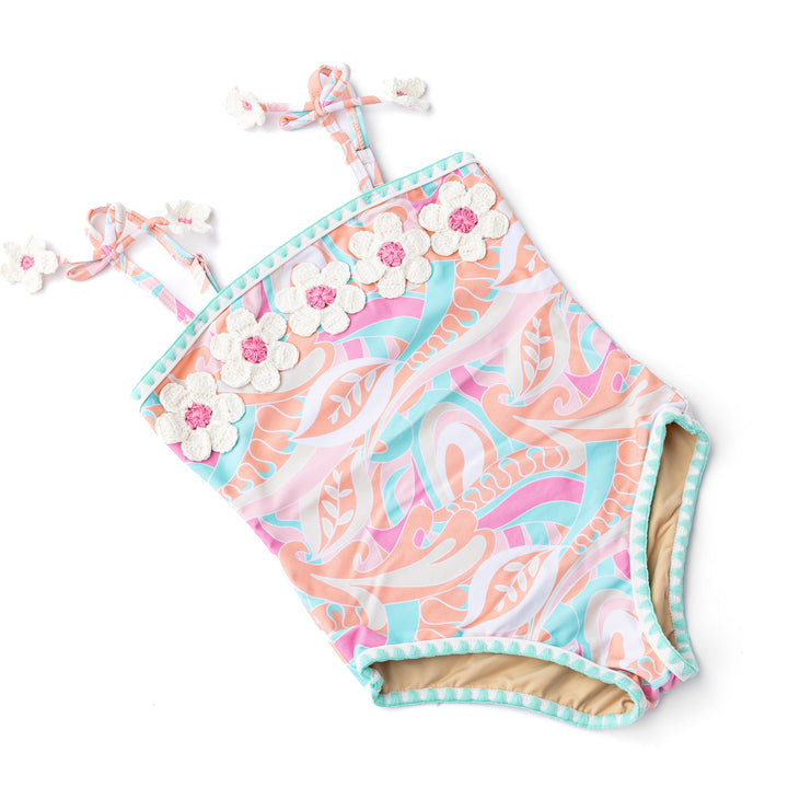 Tutti Fruity Girls Crochet Pom Pom One Piece Swimsuit