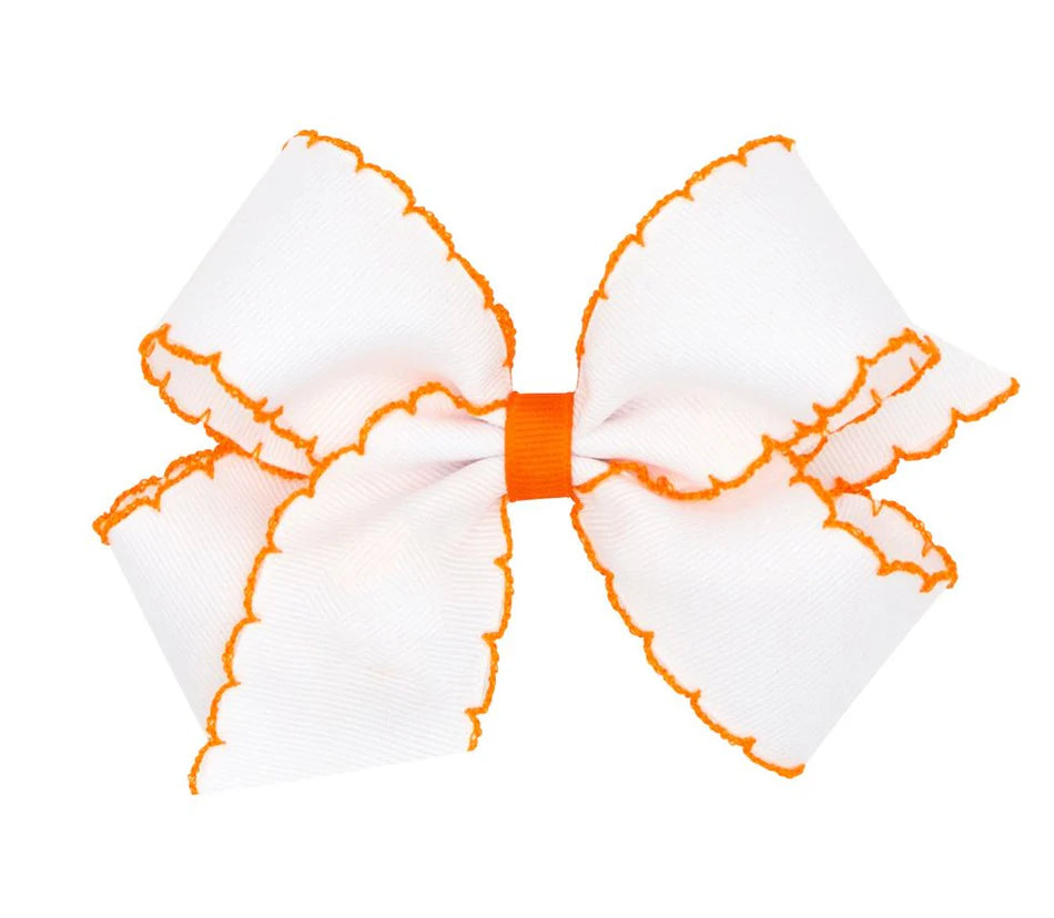 Medium Moonstitch Grosgrain Hair Bow with Constrasting Wrap | White w/ Orange