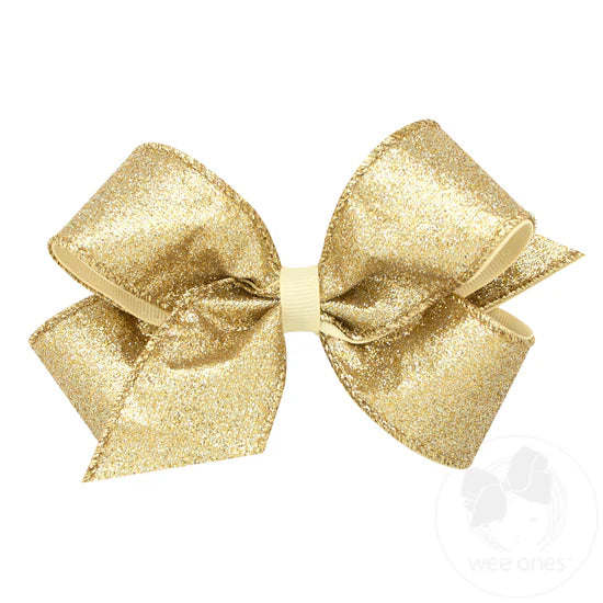 Champagne Party Glitter Hair Bow and Grosgrain Overlay