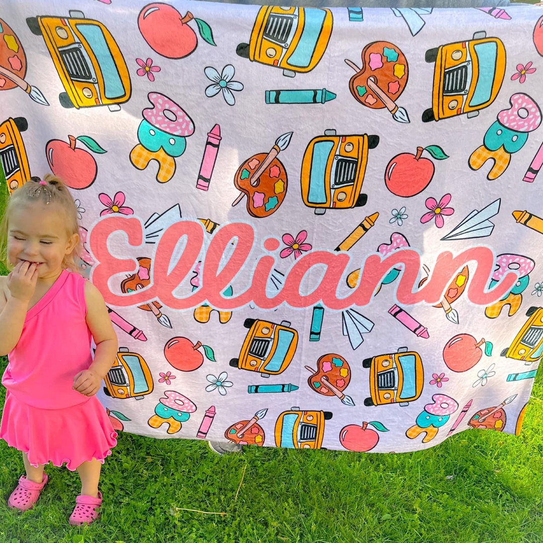 Back to School Personalized Kids Blankets 50X60 - Pink