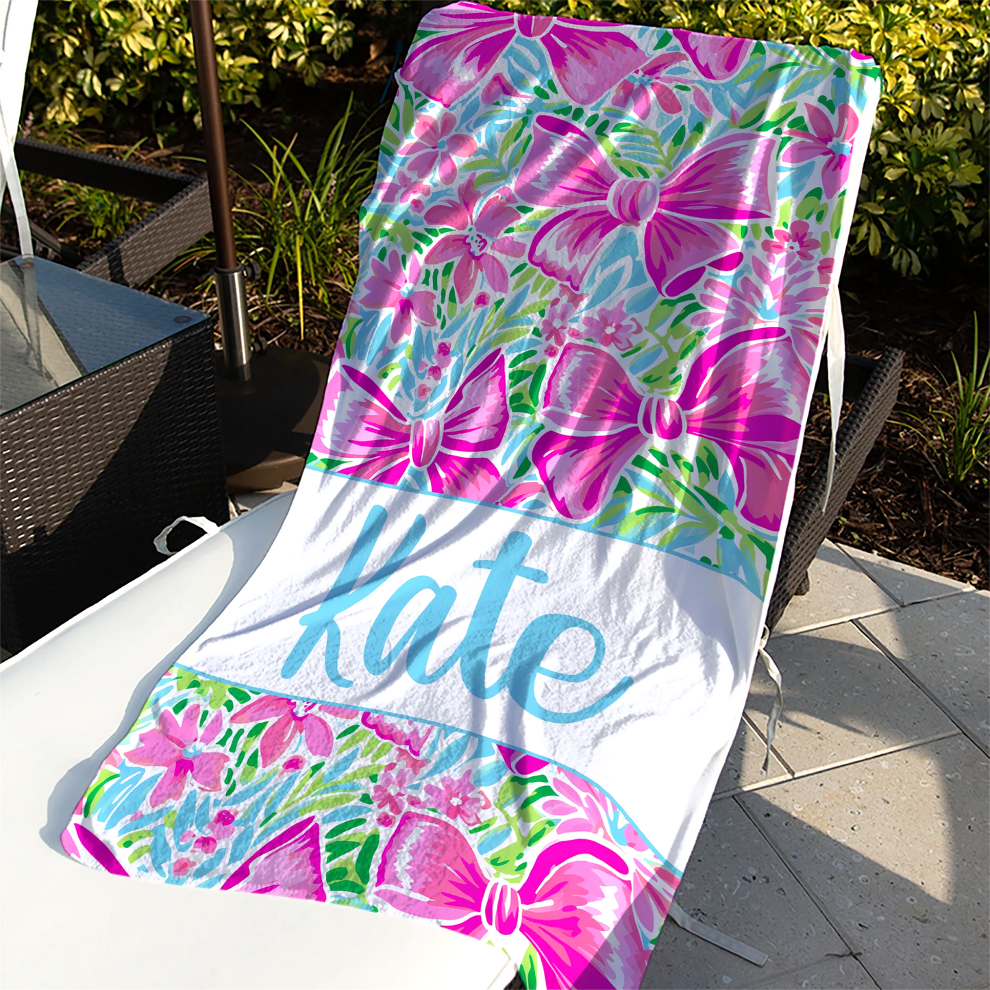 Pink Bow Personalized Beach Towel