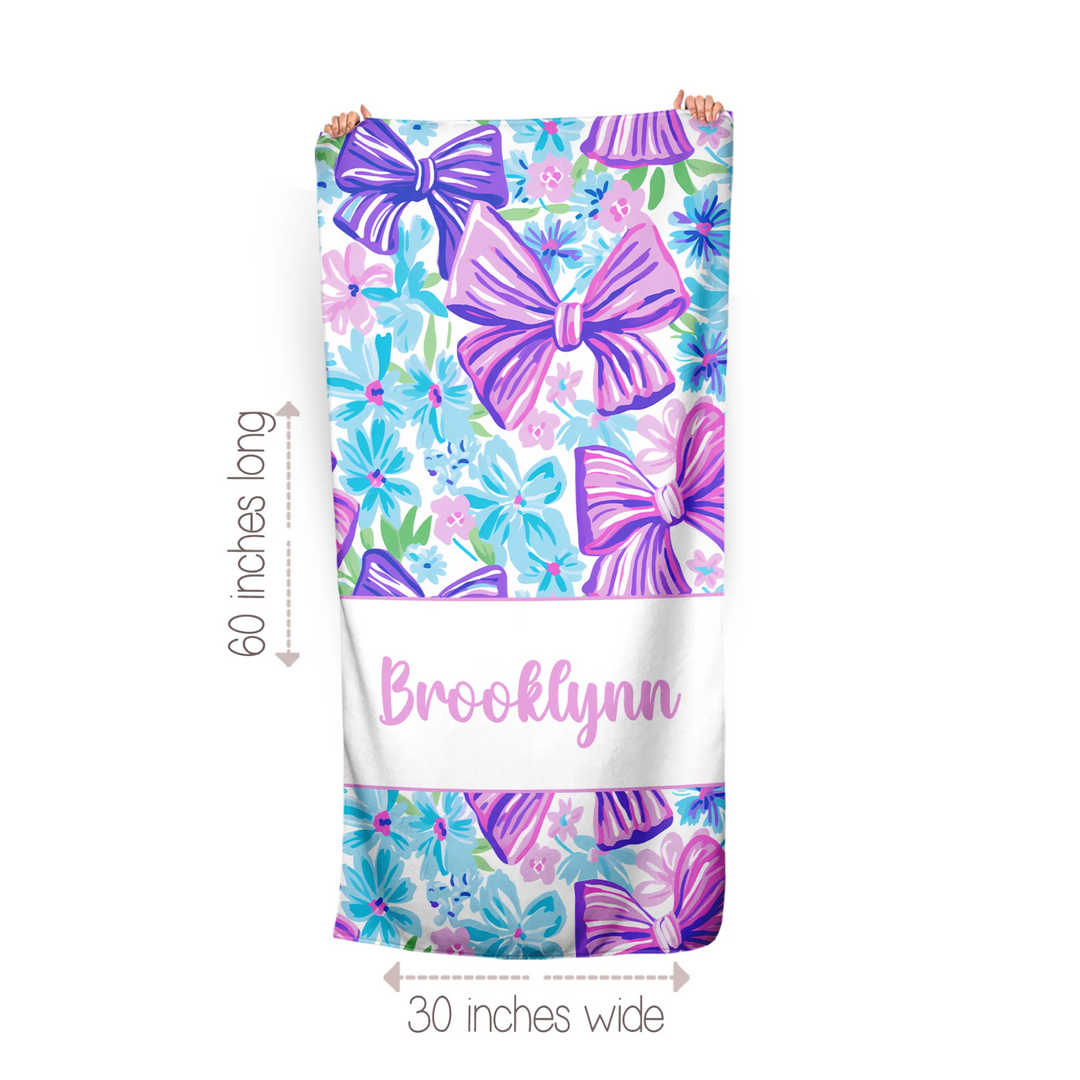 Purple Bow Personalized Beach Towel