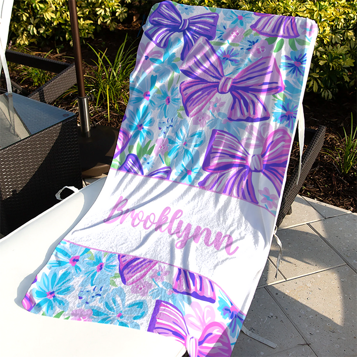 Purple Bow Personalized Beach Towel