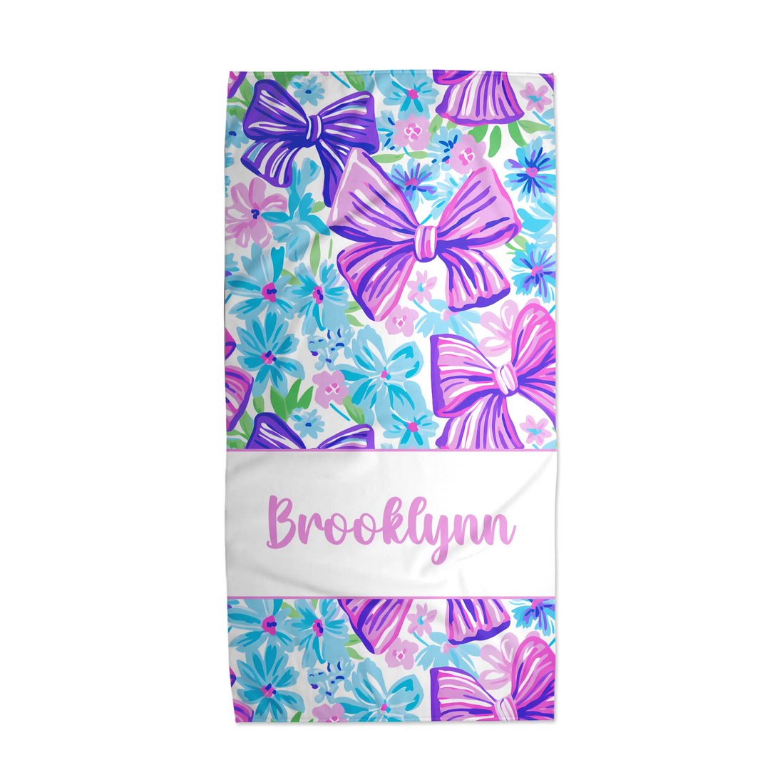 Purple Bow Personalized Beach Towel