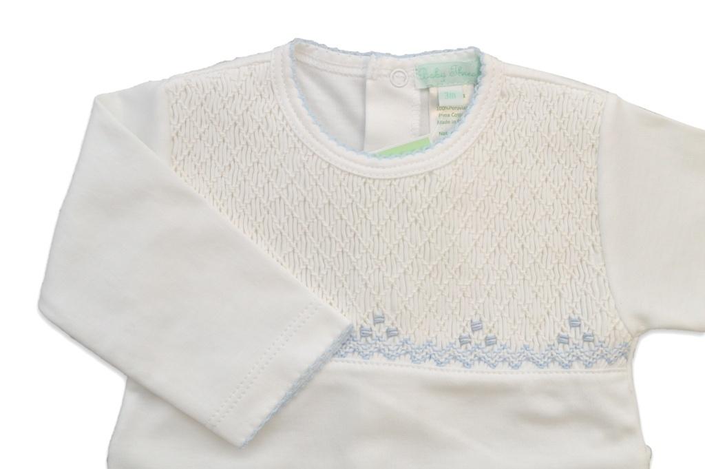 White and Blue Boys Hand Smocked Footie
