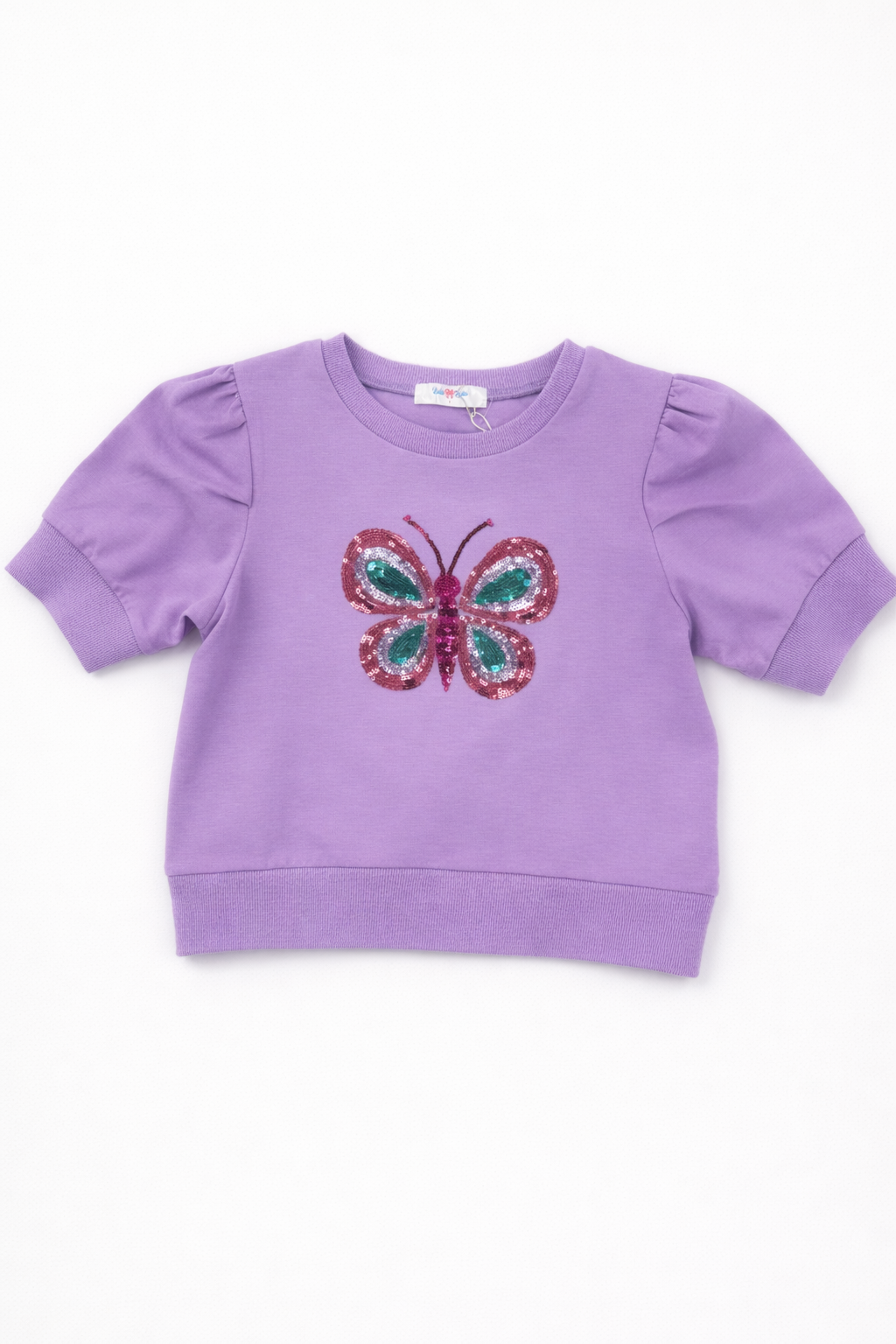 Butterfly Lavender Sequin Puff Sleeve Top