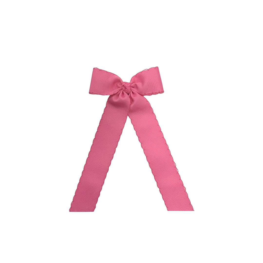 Medium Grosgrain Bowtie with Matching Moonstitch Edge, Knot Wrap and Streamer Tails - Hot Pink