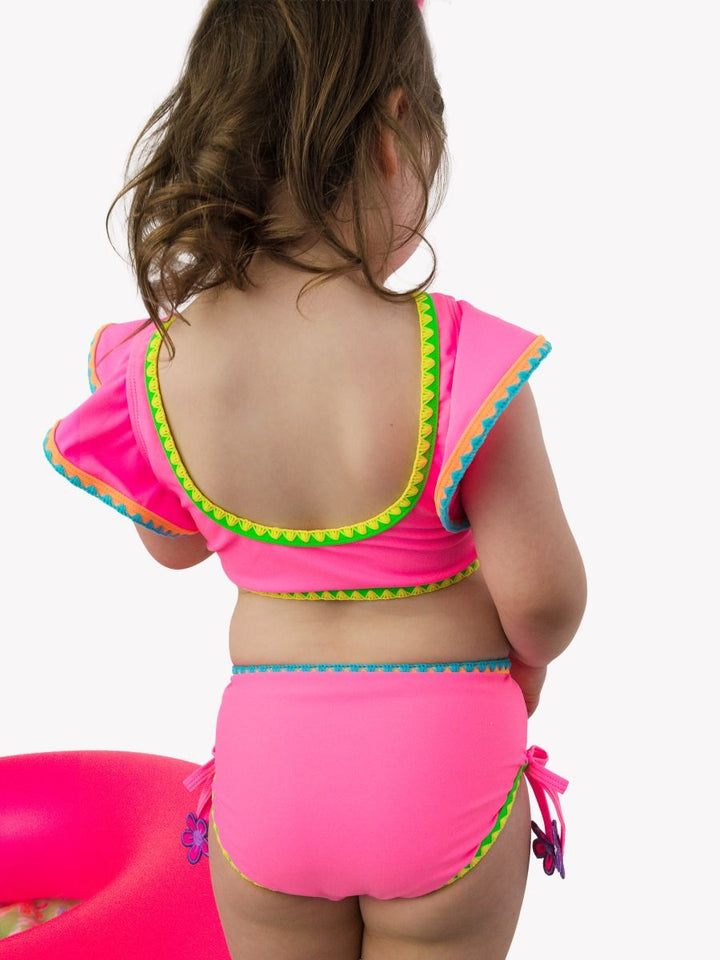 Neon Pink Butterfly Tankini 2-piece Swimsuit