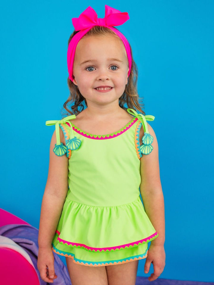 Neon Honeydew Peplum One Piece Swimsuit