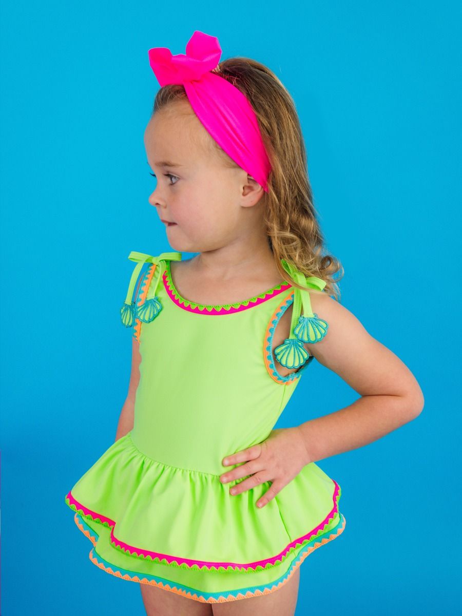 Neon Honeydew Peplum One Piece Swimsuit