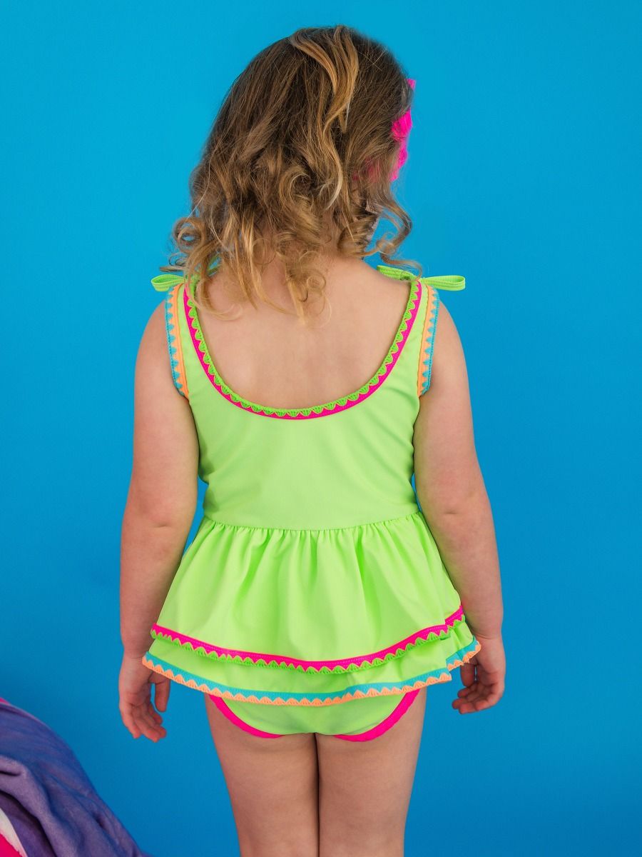 Neon Honeydew Peplum One Piece Swimsuit