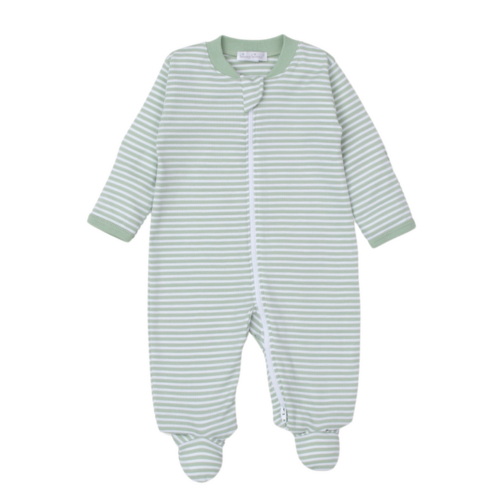 Green and White Striped Neutral Zipped Footie: 6-9M, 9M