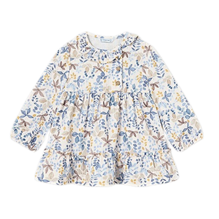 Navy and Tan Floral Infant Ruffle Dress: 12M, 24M