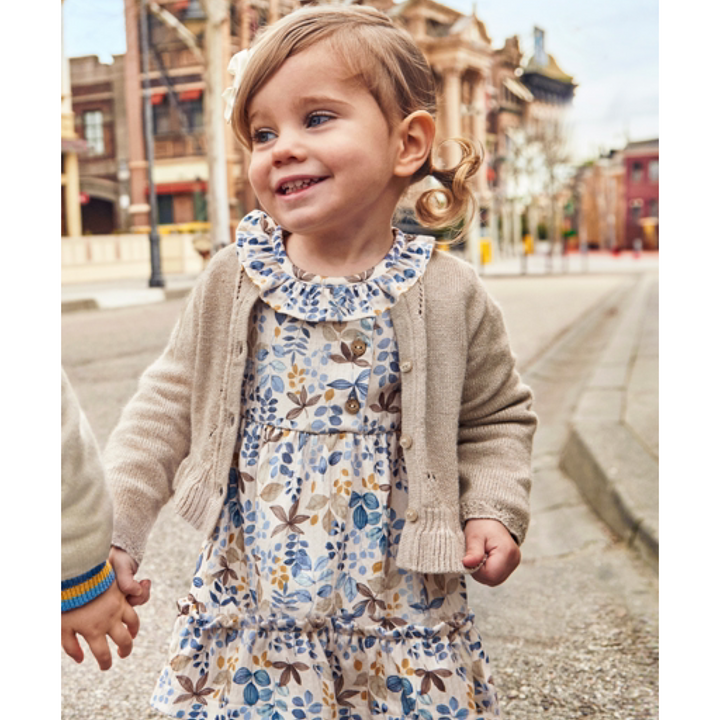 Navy and Tan Floral Infant Ruffle Dress: 12M, 24M