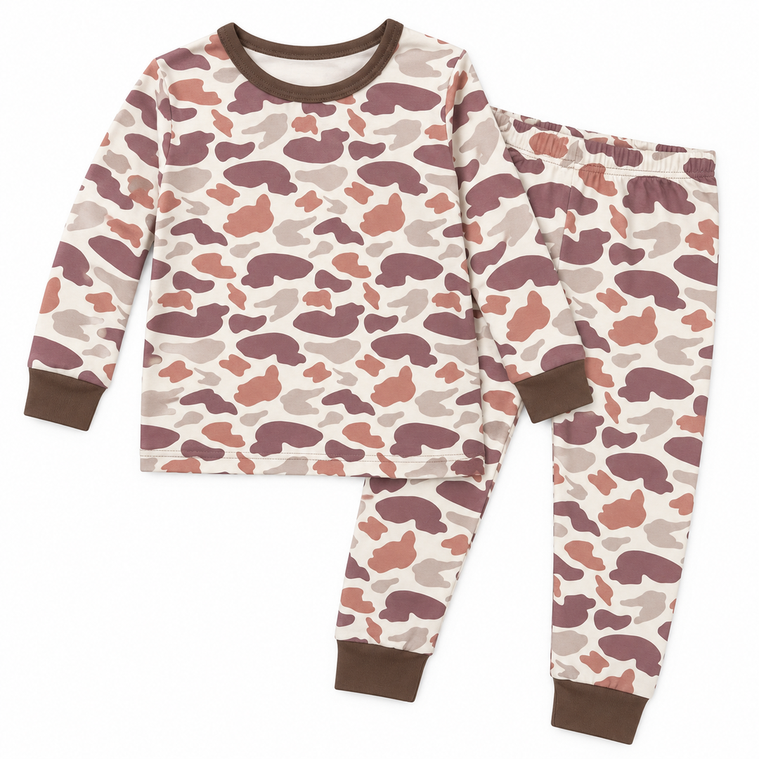 Retro Camo Brown Two Piece Pajama Set