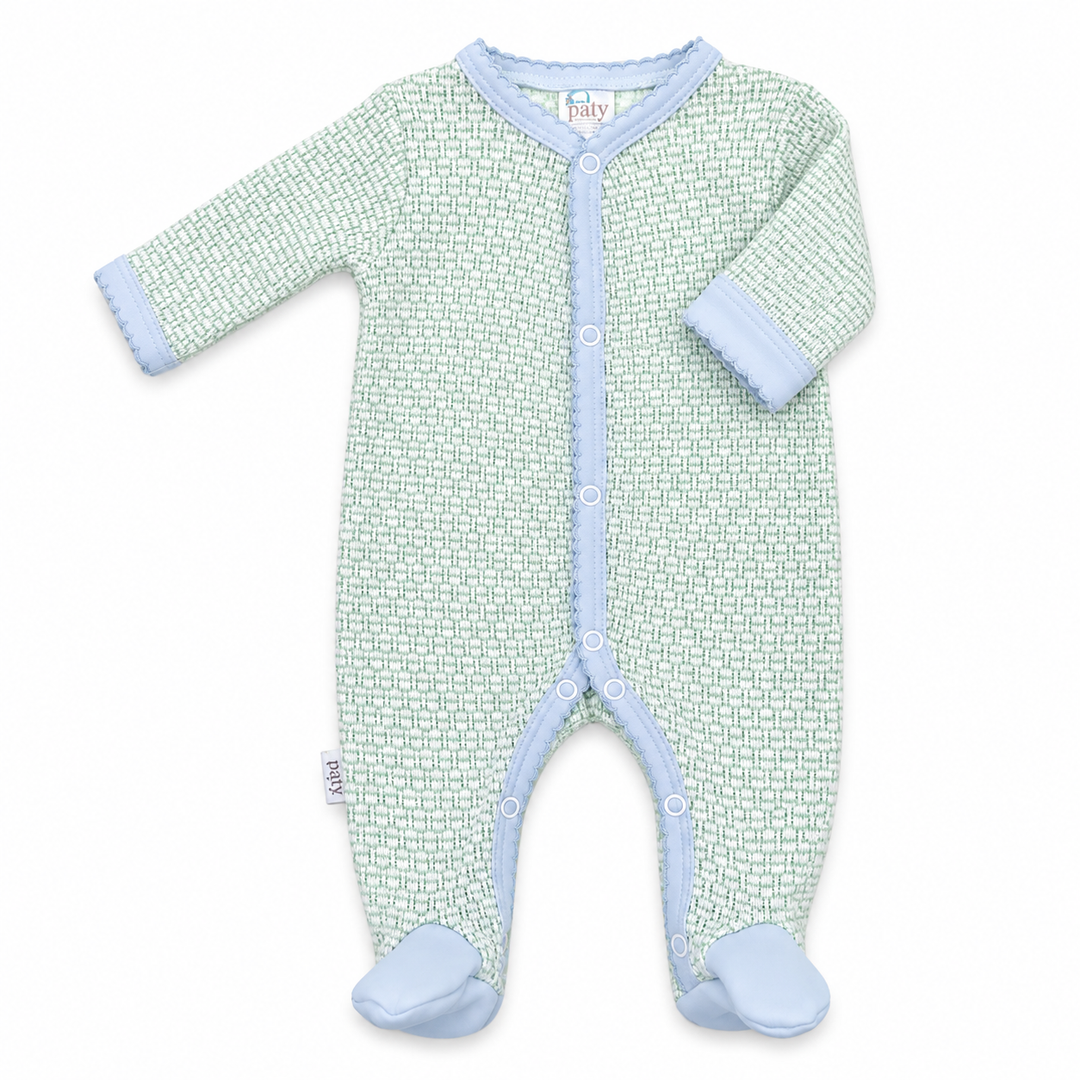 Baby Footie w/ Pima Trim | Mint/Blue